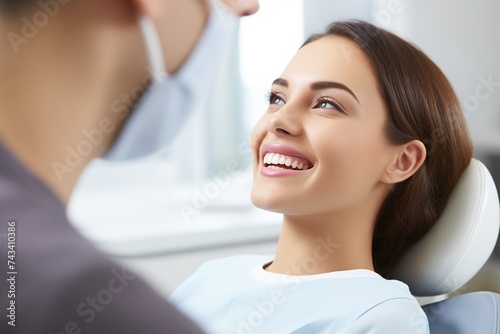 A woman patient at dentist smiling