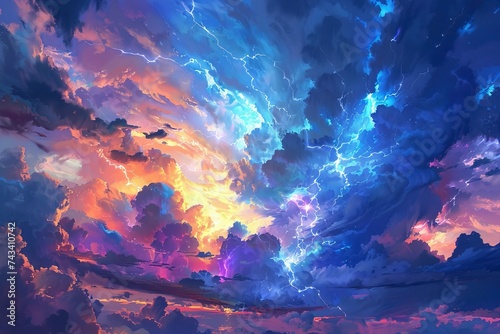 Sky with storm clouds and bright lightning