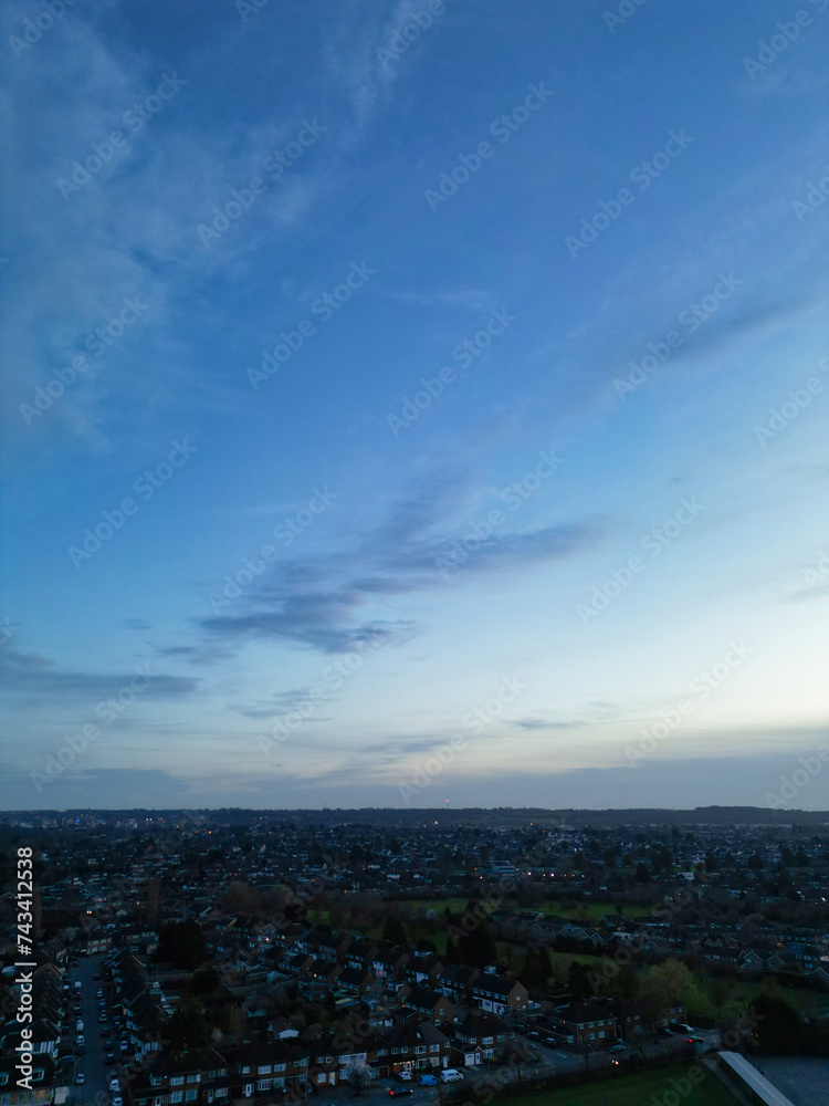 High Angle View of Luton City During Sunset over England UK. Feb 19th, 2024