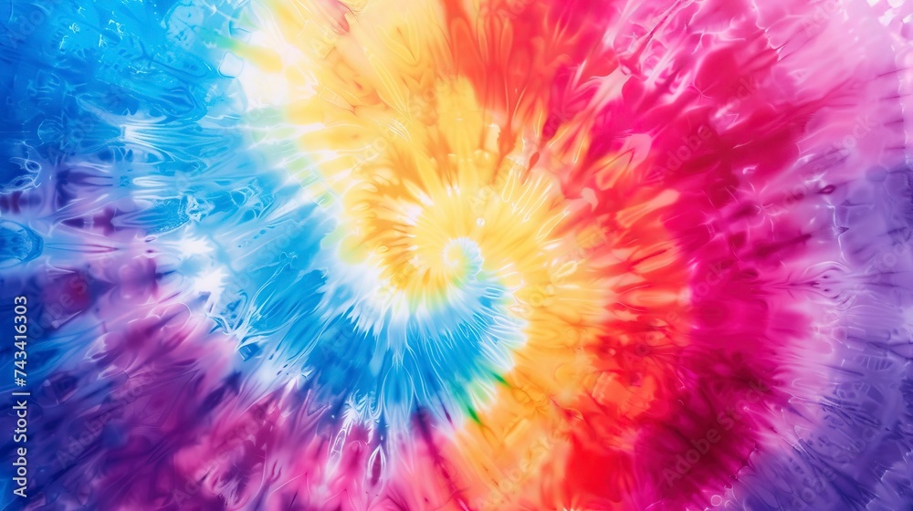 Classic tie dye pattern with classic rainbow shades spiraling out from the center of the canvas Classic tie dye pattern with classic rainbow shades spiraling out from the center of the canvas