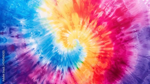 Classic tie dye pattern with classic rainbow shades spiraling out from the center of the canvas photo
