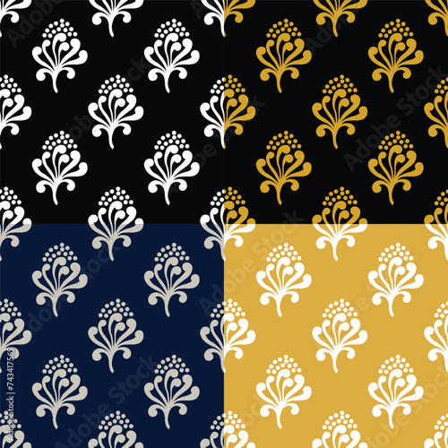 Block print booti Indian traditional Gold paste floral digital textile design