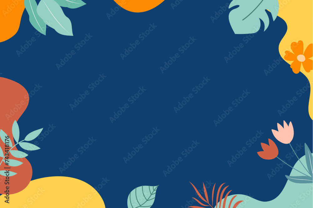 Hello spring banner background template with colorful flower. Abstract spring greeting card background.