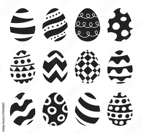 Easter eggs icons set doodle style. Set of easter eggs hand drawn isolated on white background.