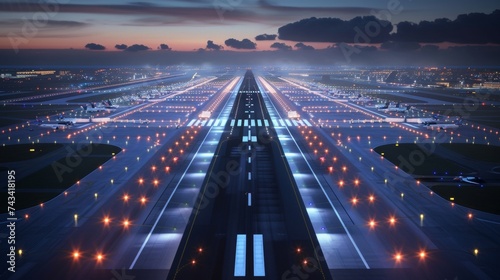 The runways and taxi lanes are lit up with an advanced lighting system guiding planes safely during takeoff and landing. These integrated airport systems utilize tingedge photo