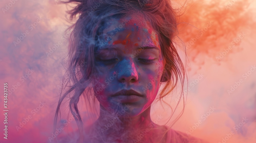 Holi Festival. People in coloured powder. Holi Festival. People in coloured powder.