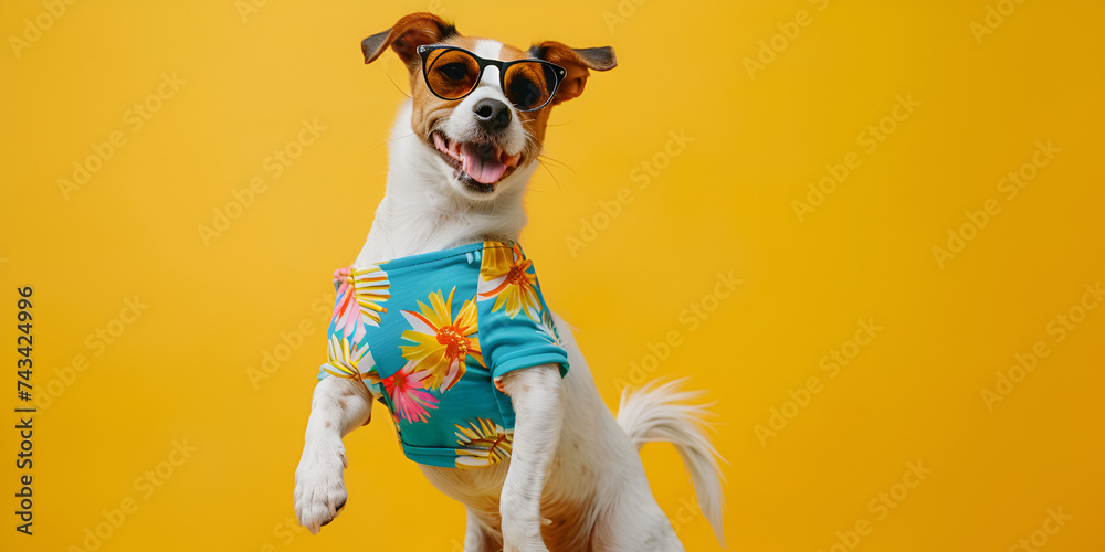 Dog bully  funny outfit portrait American bull and pit bull breed wearing summer fashionable.AI Generative - obrazy, fototapety, plakaty 