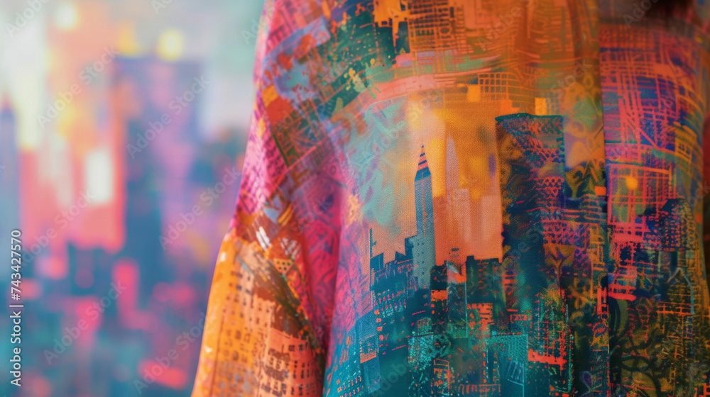 A flowy tunic top with a mosaicinspired print reflecting the diversity and complexity of a citys cultural landscape against a backdrop of an abstract skyline. A flowy tunic top with a mosaicinspired print reflecting the diversity and complexity of a citys cultural landscape against a backdrop of an abstract skyline.