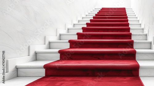 Red carpet white stairs, isolated on white