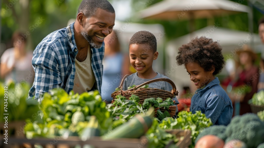 custom made wallpaper toronto digitalA smiling father and his two sons select fresh greens at an outdoor market, enjoying the experience of choosing healthy food as a family.