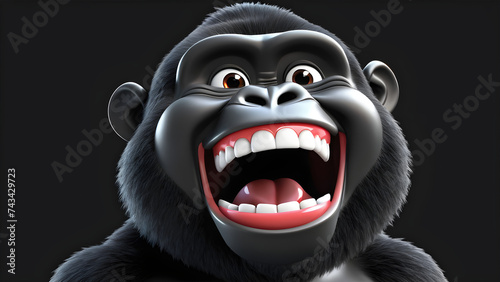 a cartoon gorilla with a happy face funny happy and cute gorilla laughing on a black background. © Udayakumar