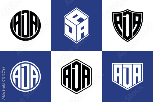ADA initial letter geometric shape icon logo design vector. monogram, letter mark, circle, polygon, shield, symbol, emblem, elegant, abstract, wordmark, sign, art, typography, icon, geometric, shape