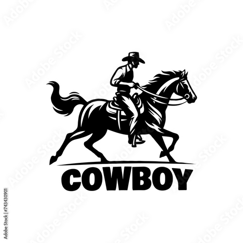 Cowboy riding horse silhouette icon logo vector illustration.