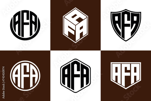 AFA initial letter geometric shape icon logo design vector. monogram, letter mark, circle, polygon, shield, symbol, emblem, elegant, abstract, wordmark, sign, art, typography, icon, geometric, shape photo