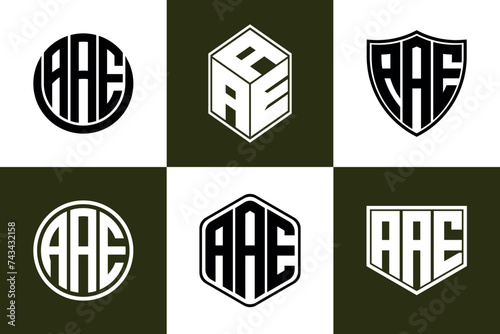 AAE initial letter geometric shape icon logo design vector. monogram, letter mark, circle, polygon, shield, symbol, emblem, elegant, abstract, wordmark, sign, art, typography, icon, geometric, shape