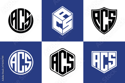 ACS initial letter geometric shape icon logo design vector. monogram, letter mark, circle, polygon, shield, symbol, emblem, elegant, abstract, wordmark, sign, art, typography, icon, geometric, shape