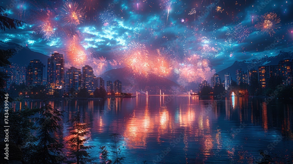 Spectacular Fireworks Display Lighting Up, Background Image, Background For Banner, HD