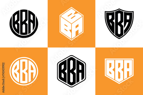 BBA initial letter geometric shape icon logo design vector. monogram, letter mark, circle, polygon, shield, symbol, emblem, elegant, abstract, wordmark, sign, art, typography, icon, geometric, shape
