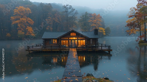 Tranquil Lakeside Cabin Surrounded, Background Image, Background For Banner, HD