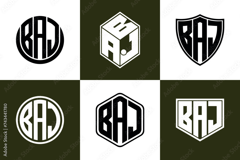BAJ initial letter geometric shape icon logo design vector. monogram, letter mark, circle, polygon, shield, symbol, emblem, elegant, abstract, wordmark, sign, art, typography, icon, geometric, shape BAJ initial letter geometric shape icon logo design vector. monogram, letter mark, circle, polygon, shield, symbol, emblem, elegant, abstract, wordmark, sign, art, typography, icon, geometric, shape