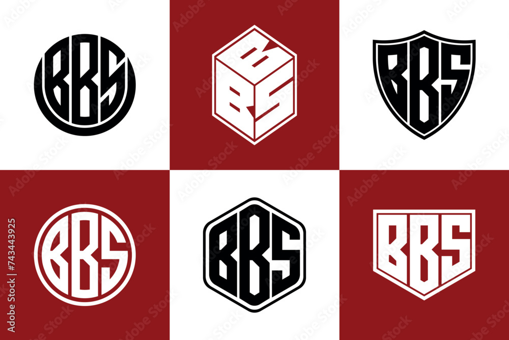 BBS initial letter geometric shape icon logo design vector. monogram, letter mark, circle, polygon, shield, symbol, emblem, elegant, abstract, wordmark, sign, art, typography, icon, geometric, shape