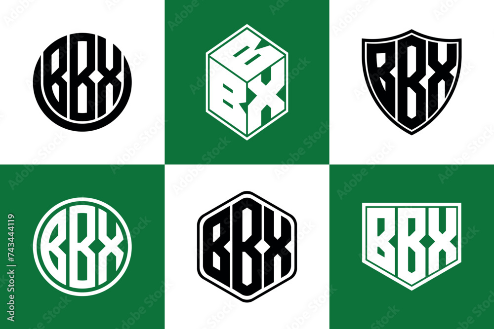 BBX initial letter geometric shape icon logo design vector. monogram, letter mark, circle, polygon, shield, symbol, emblem, elegant, abstract, wordmark, sign, art, typography, icon, geometric, shape