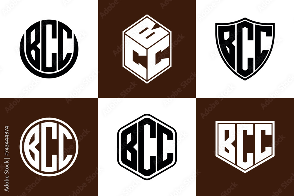BCC initial letter geometric shape icon logo design vector. monogram, letter mark, circle, polygon, shield, symbol, emblem, elegant, abstract, wordmark, sign, art, typography, icon, geometric, shape