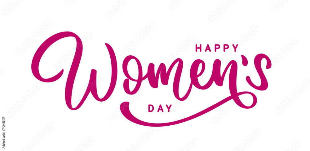 Happy Women's day logo. Holiday vector typography design. Womens Day hand lettering. Red calligraphic text.