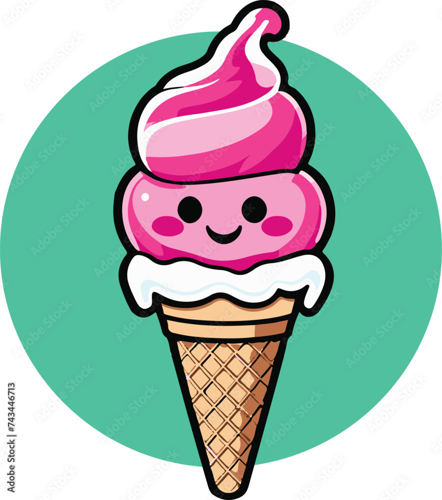 Colorful delicious ice cream cone in vector illustration. Sorbet Spectrum: Vector Illustration of Colorful Ice Creams.