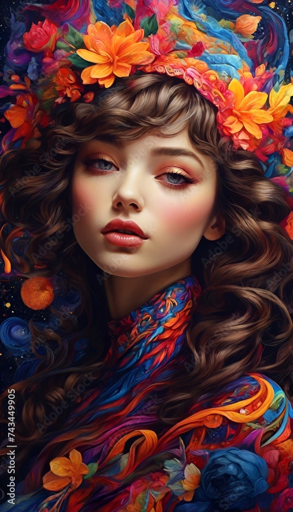 portrait of a woman with colorful makeup-    