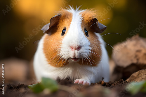 The Delightful Portrait of a Multi-Colored Domestic Guinea Pig soaked in Natural Daylight