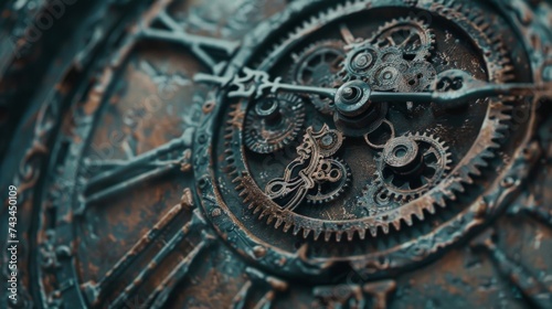 Close up of an old clocks gears time concept intricate details