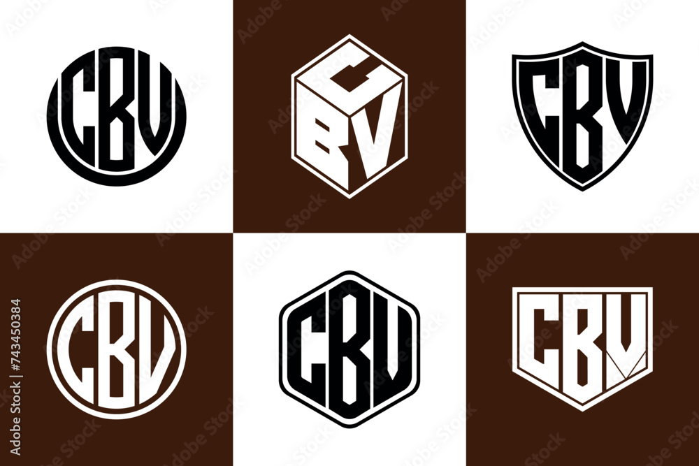 CBV initial letter geometric shape icon logo design vector. monogram, letter mark, circle, polygon, shield, symbol, emblem, elegant, abstract, wordmark, sign, art, typography, icon, geometric, shape