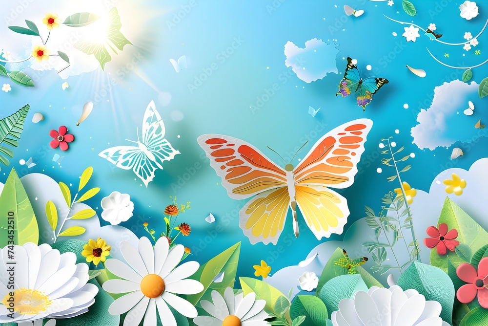 butterflies and flowers with different colors 