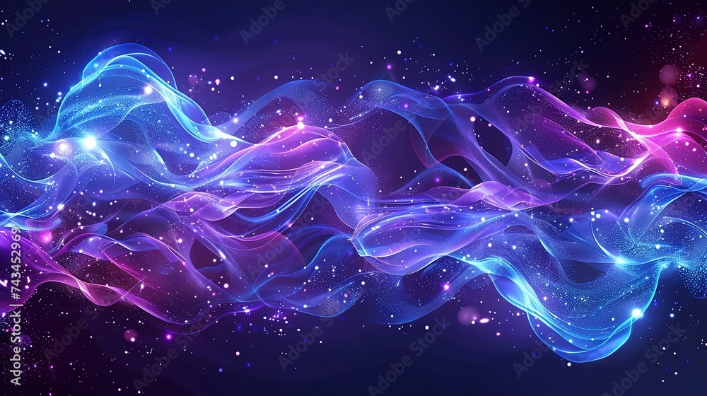 Abstract blue and purple liquid wavy shapes futuristic banner - obrazy, fototapety, plakaty 