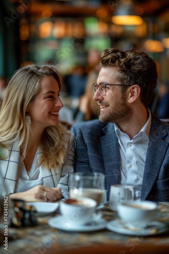 Colleagues sharing a light-hearted moment during a coffee break, promoting social connections and relaxation, Generative AI