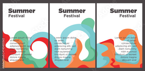 Summer Music Festival event publication set with abstract background illustration vector template