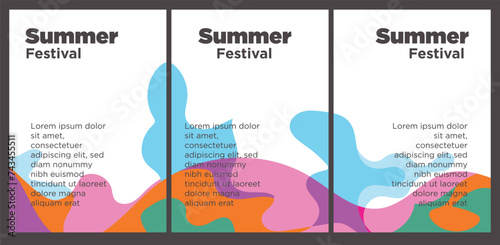 Summer Music Festival event publication set with abstract background illustration vector template