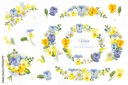 水彩で描いたカラフルな春の花のフレームセット