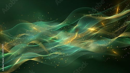 Abstract elegant green background with golden line and lighting effect. Luxury template celebration award design