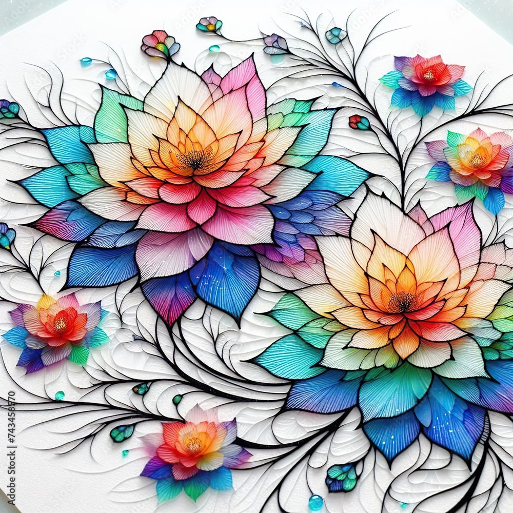 colorful lotus flower pattern on the white background, Thailand.