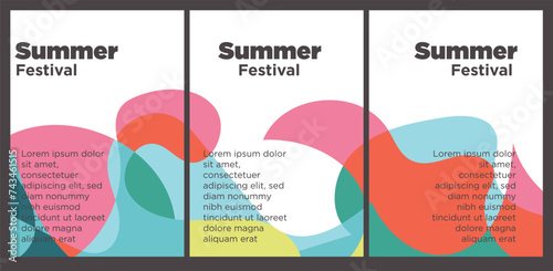 Summer Music Festival event publication set with abstract background illustration vector template