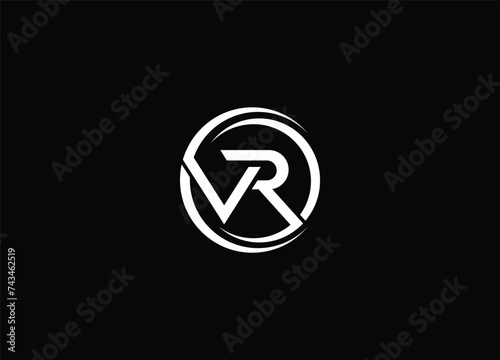 VR letter logo design. Woman wearing virtual or augmented reality glasses.