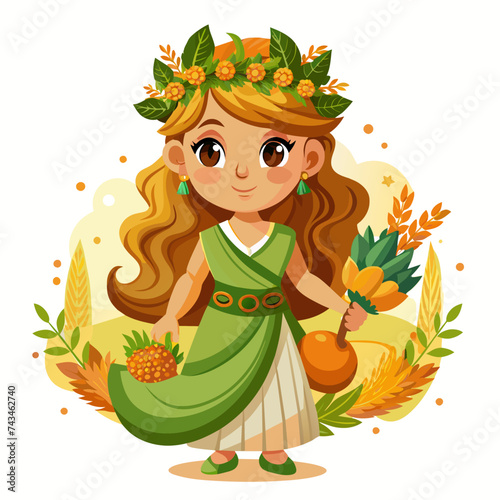 Demeter, cute God, real print Style, Full body, white background