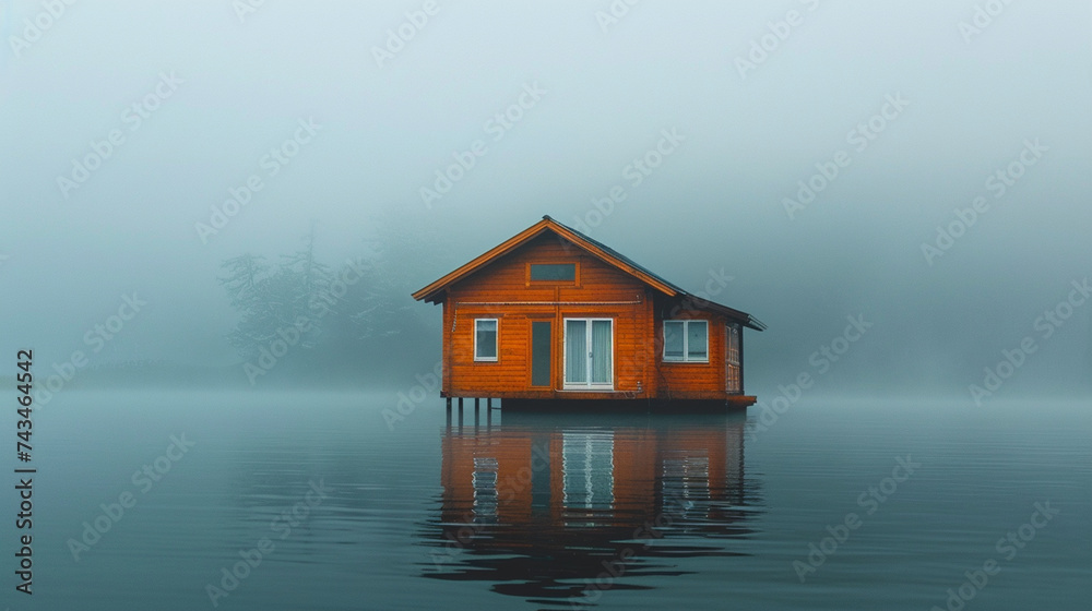 Floating House in the middle of the lake Floating House in the middle of the lake