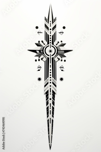 Intricate Black and White Drawing of a Dagger With Ornate Details