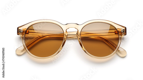 Sunglasses in Bright Golden Color with Transparent Plastic - A Stylish and Trendy Accessory for Fashion Concepts and Summer Vibes