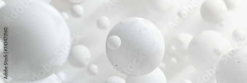 white balls with different texture on a light background fluid motion, white circle shape on white background