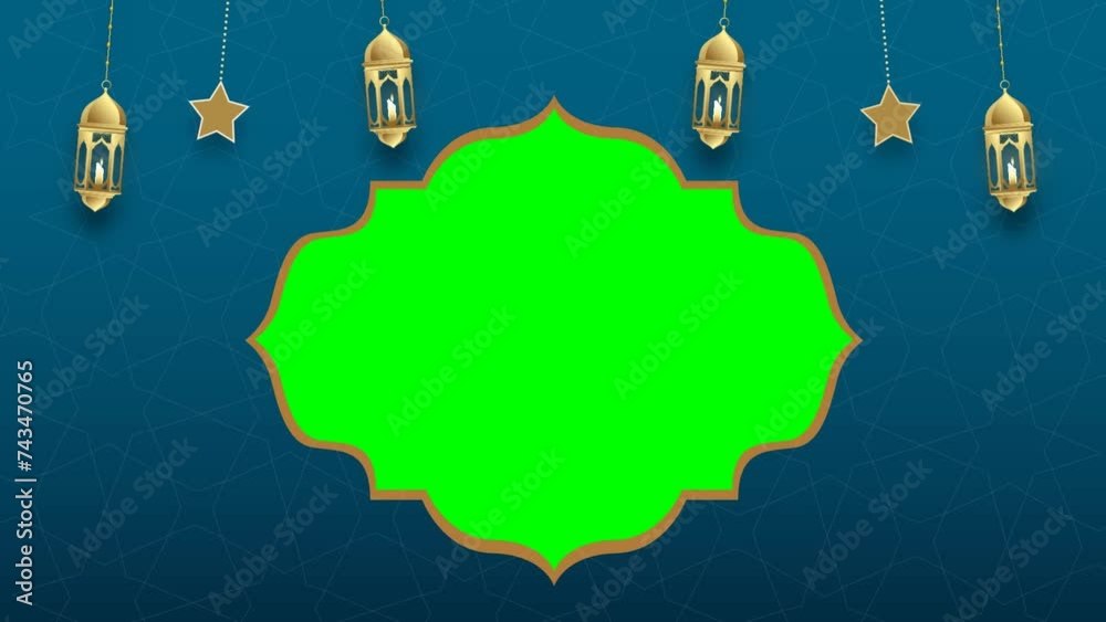 Blue and gold color Eid mubarak islamic design concept with hanging ramadan candle lantern, Abstract background animation 4K, Green Screen