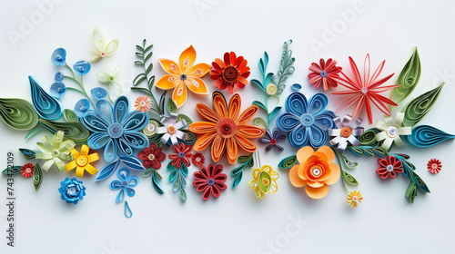 Paper flowers on white background